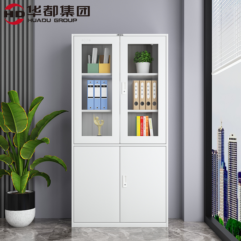 HDX-04 对开玻璃柜华都文件柜档案柜钢制铁皮柜凭证五节柜办公柜资料柜器械柜带锁玻璃柜高清大图