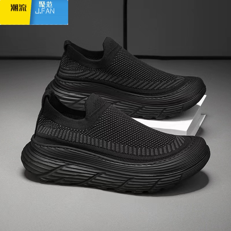 聚范[飞织一脚蹬男鞋]夏季舒适透气面料不臭脚 增高不累脚 懒人鞋高清大图