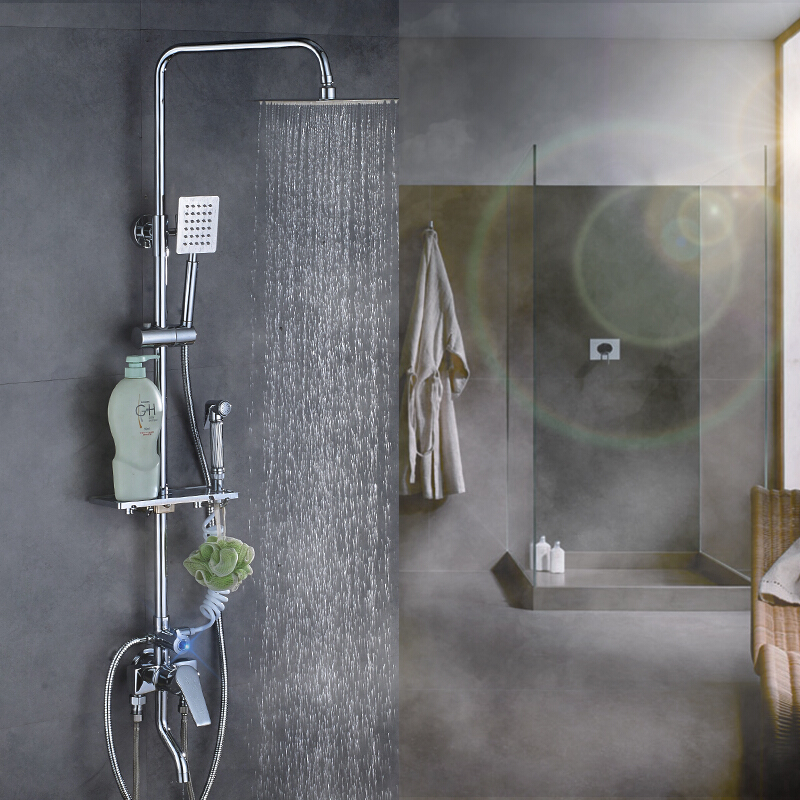 全铜明装淋浴花洒喷头套装浴室冷热水龙头混水阀热水器挂墙式明管明装