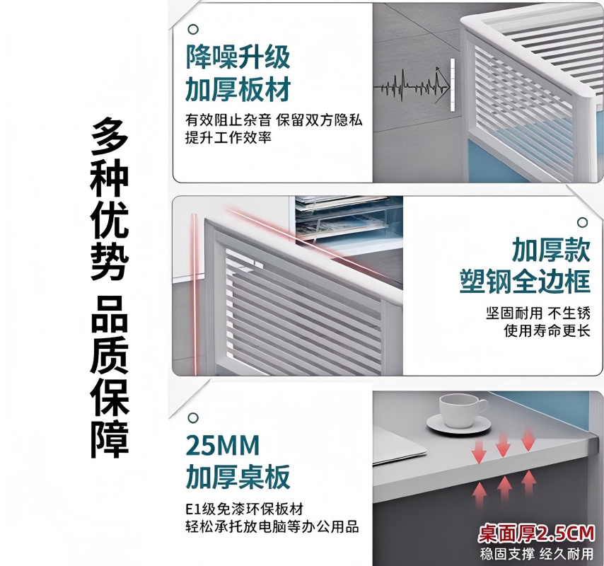 匹客 办公桌简约现代屏风职员财务四人位隔断式卡座员工双人工位 一字型单人位 1位高清大图