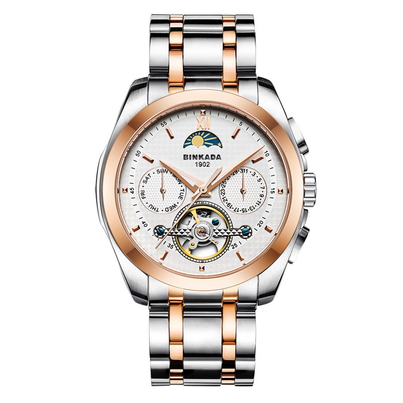宾卡达binkada正品自动机械表时尚夜光手表男士防水精钢商务男表7033l
