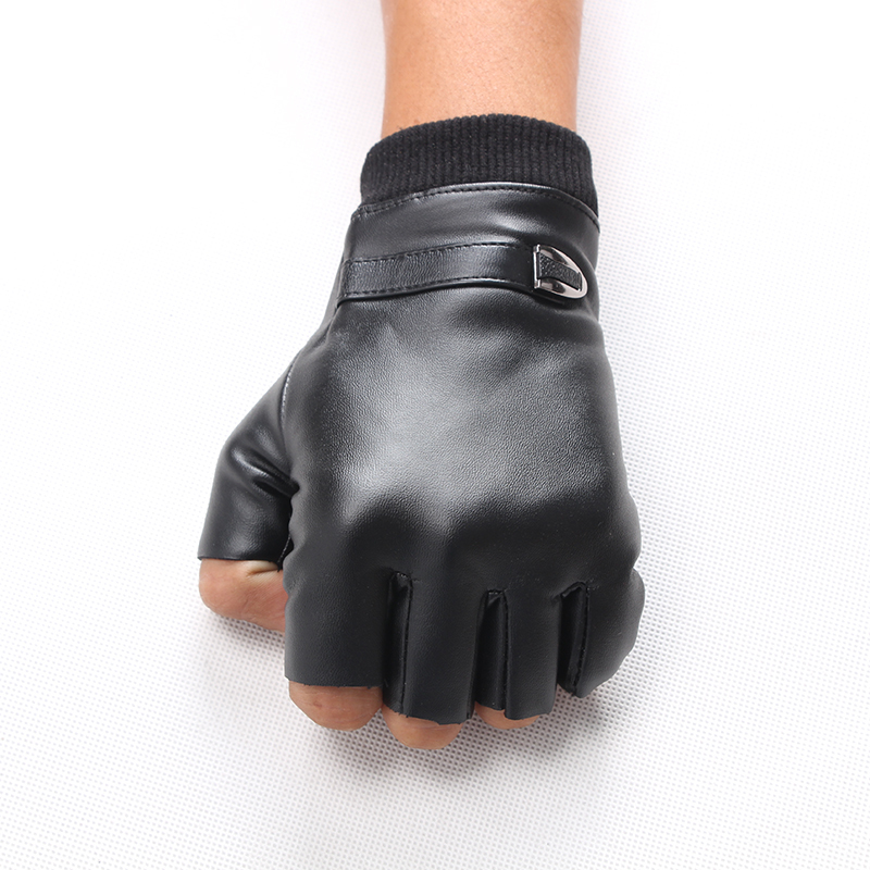 皮手套男半指加绒加厚保暖电脑打字写字半截无指漏指半只露指外卖