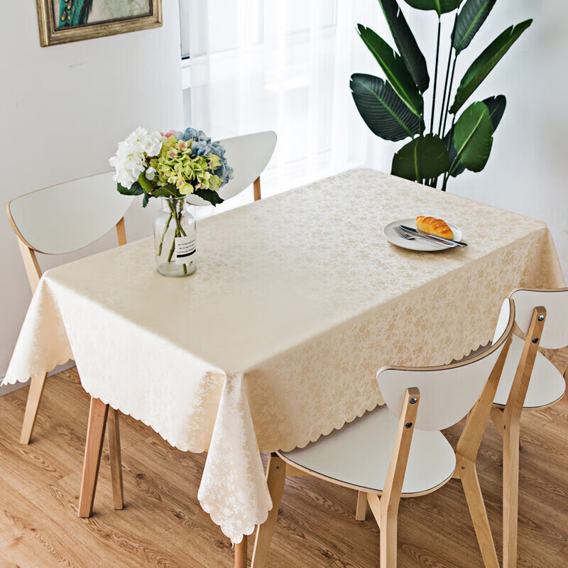 高档餐桌布防水防烫免洗茶几桌布 酒店防油台布长方形桌布 浅香槟月季 6.8*1.5米高清大图
