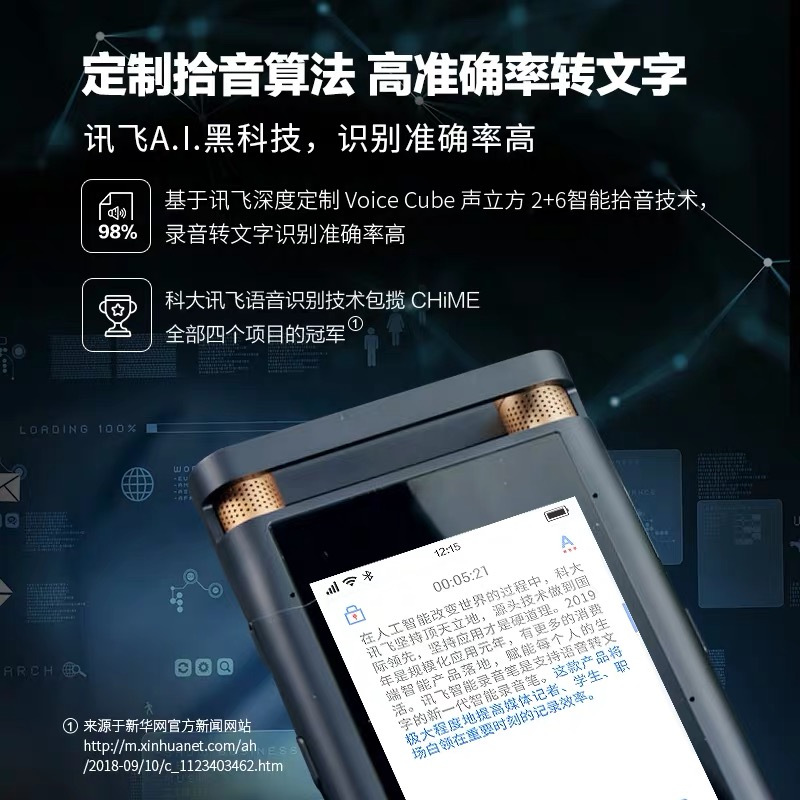 科大讯飞智能录音笔SR701 旗舰版32G+云存储 实时录音转文字 中英边录边译 多平台同步NG