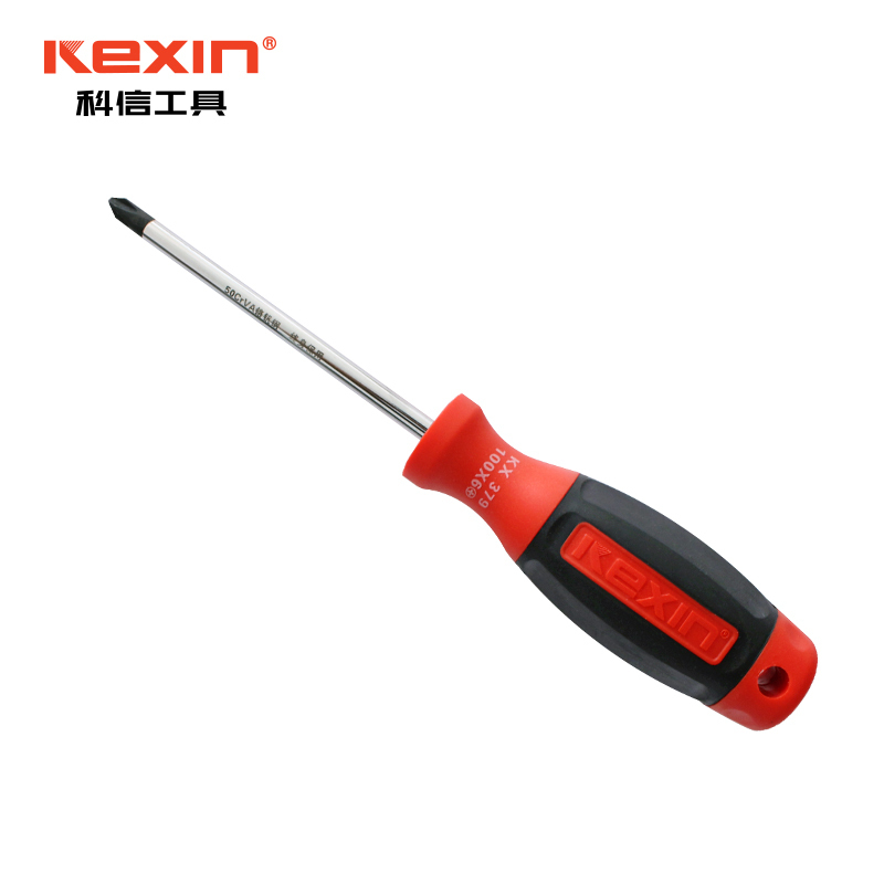 科信(kexin)双色橡胶柄一字螺丝批 磁性一字螺丝刀 起子改锥 6*150mm KX36150 5支/件 1件