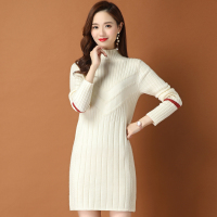 秋冬新款毛衣连衣裙女2024秋冬季半高领配大衣纯色内搭流苏毛衣裙时尚气质针织衫女内搭中长款妈妈装套头打底毛衣裙大码毛衣女