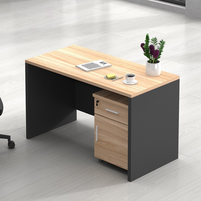 定制胶板办公桌 含侧柜