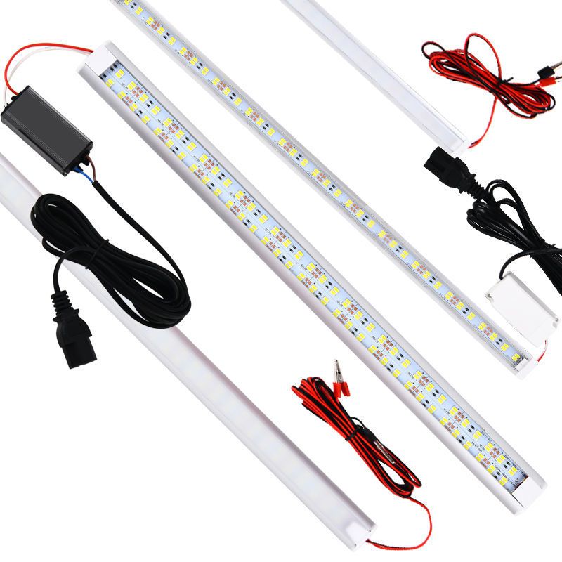 超亮12v、12-85v双排四排直流led灯管电动三轮车电瓶通用摆摊灯条 正白光 12V双排裸板25厘米+3米线夹