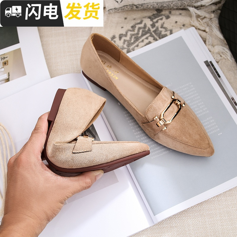 2022新款女鞋春款欧洲站晚晚鞋百搭平底尖头仙女单鞋软底豆豆鞋启如休闲鞋