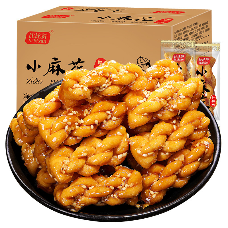 [满199减125元]比比赞小麻花红糖味500g整箱零食小吃网红好吃的排行榜饼干小袋装充饥夜宵休闲食品传统糕点