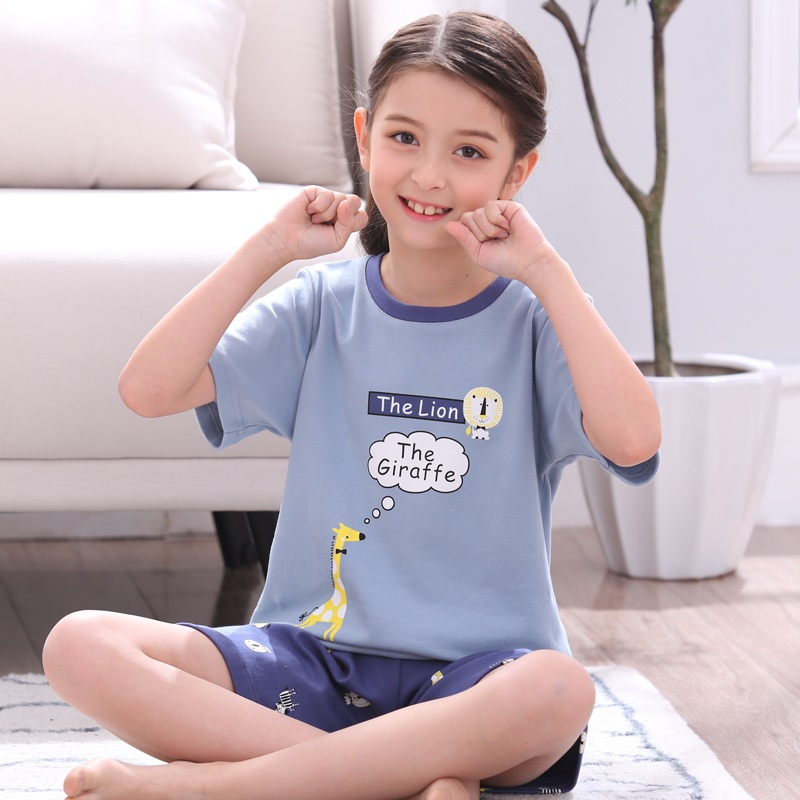 优衣思女童睡衣夏韩版薄款纯棉短袖家居服4-5-6-7-8-9-10-12岁中大童卡通睡衣8-XL码5554