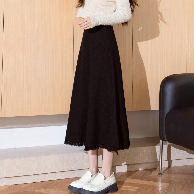 唐狮毛织裙高腰显瘦韩版裙子百搭伞裙日常新款女秋冬半身裙yd