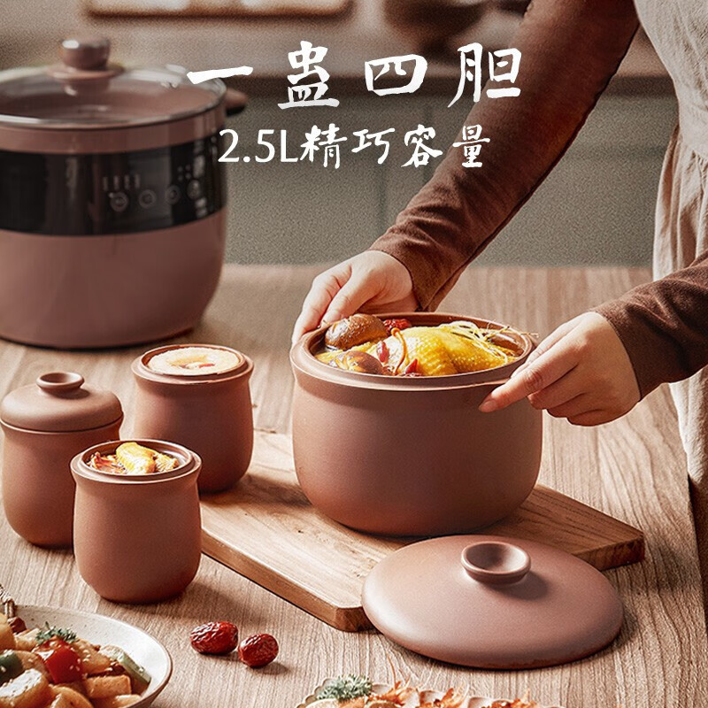 小熊(Bear)电炖锅 电炖盅 煲汤锅 紫砂锅 2.5L家用炖汤锅 隔水炖盅煮粥电砂锅燕窝熬粥上蒸下炖DDZ-B25T6高清大图