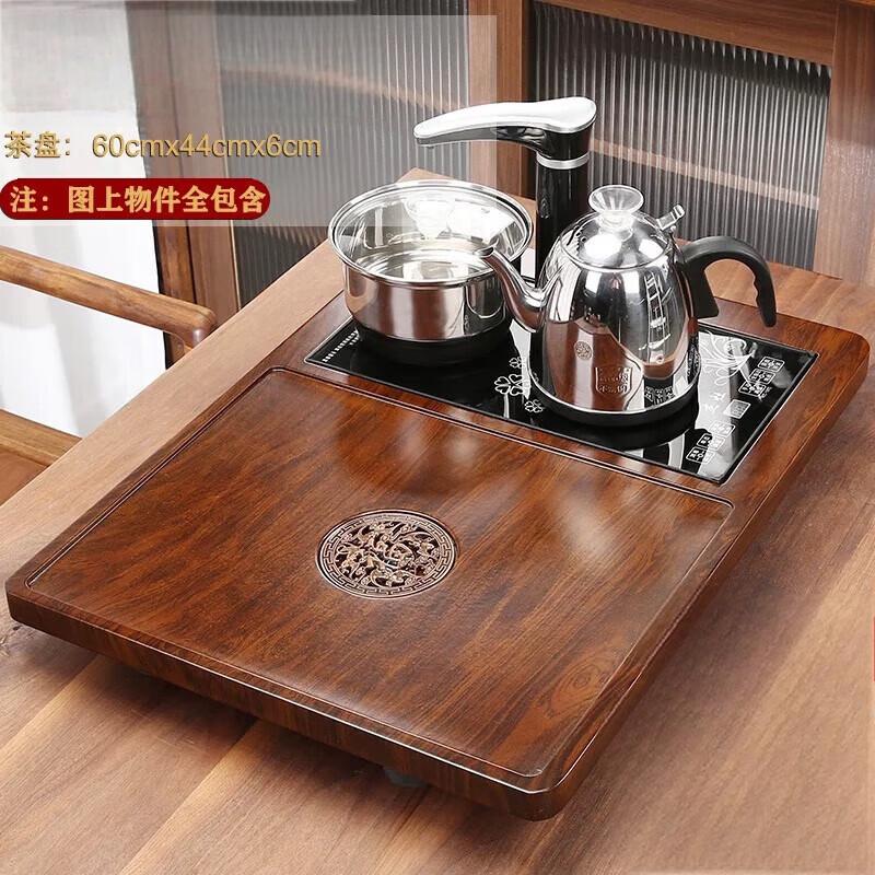 茶盘全自动紫砂茶具套装家用客厅功夫底部上水烧水壶一体茶台 檀色小福茶盘(60X40+全自动黑)