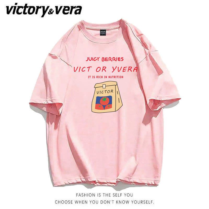 VICTORYVERA港风日系短袖t恤女夏季2022新款韩版宽松字母印花上衣图片