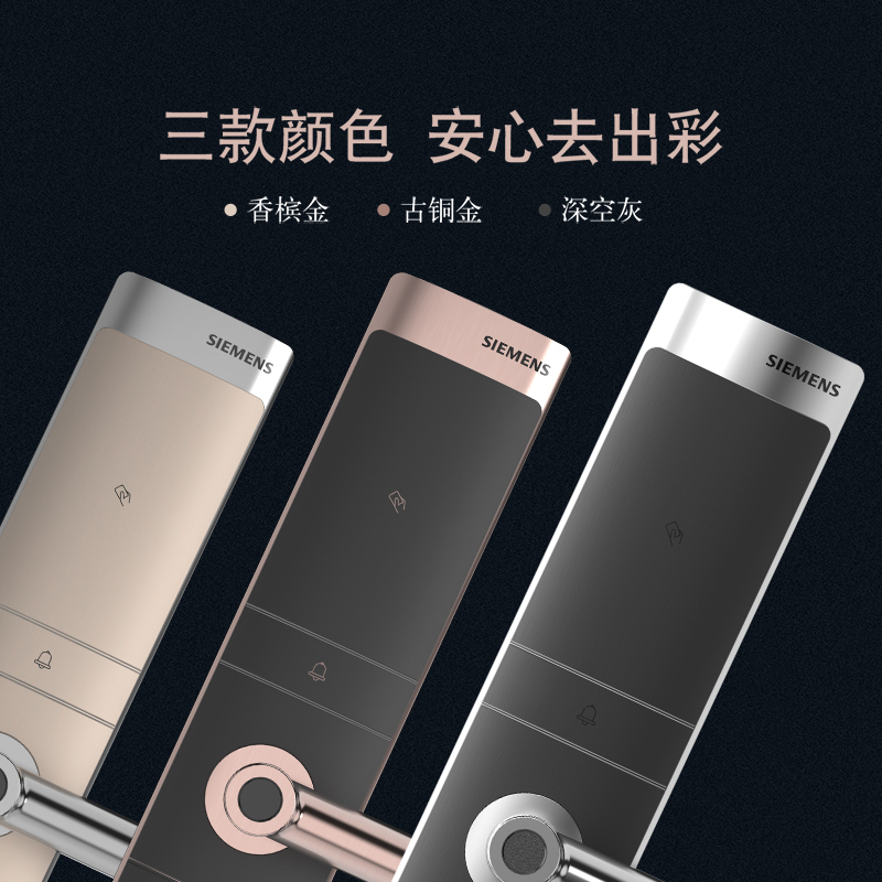 西门子指纹锁 智能门锁家用防盗门锁密码锁电子锁 C321 C级锁双核 香槟金