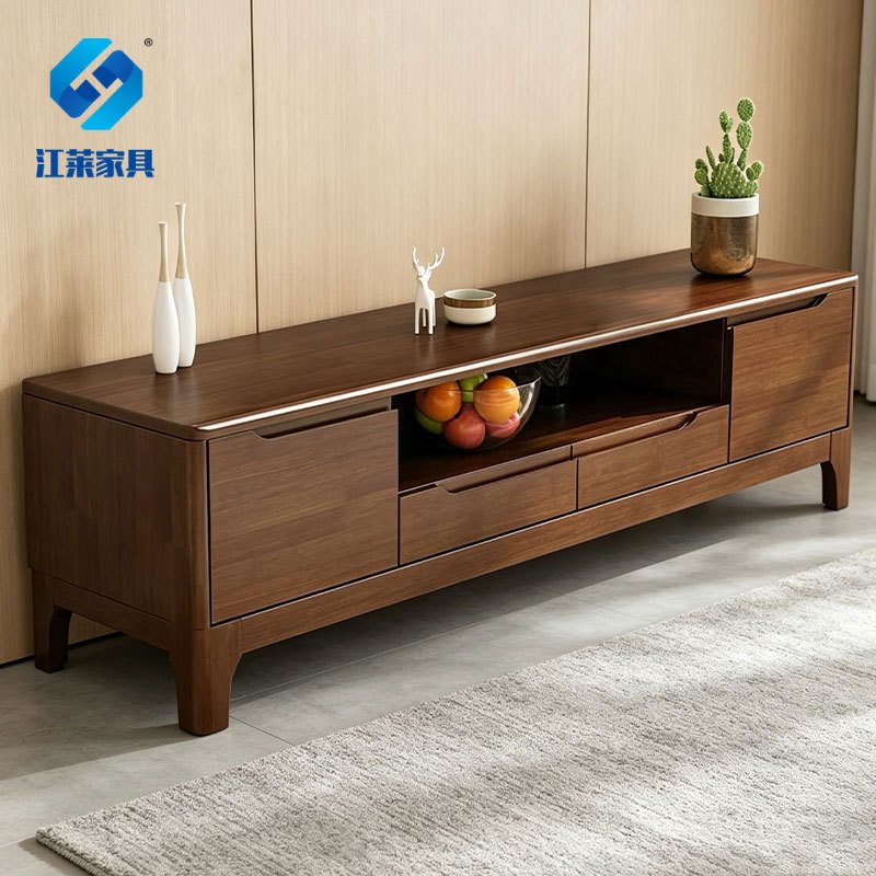 江莱 全实木电视剧茶几储物矮柜/胡桃色/ZFCJ04/120*40*48cm/张高清大图