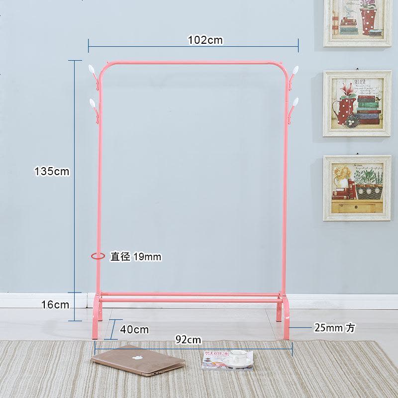 单杆落地晾衣架卧室阳台挂衣架简易收纳晒衣杆欧式简约置物衣帽架 双衣帽钩款小号-粉色图片