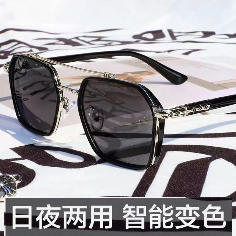 防蓝光镜变色眼镜男潮近视眼镜框陈伟霆同款西装眼镜自动感光|亮黑金框 配透明变茶色镜片(度数留言)