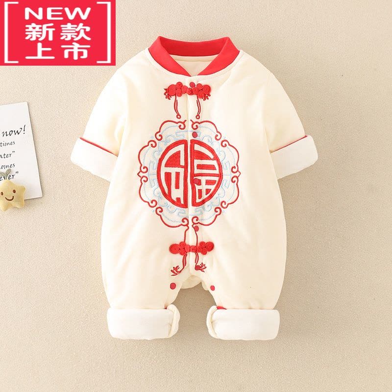 可莉允婴儿薄棉衣服秋冬装中国风男女宝宝加棉连体衣汉服满月新生儿爬服棉服图片