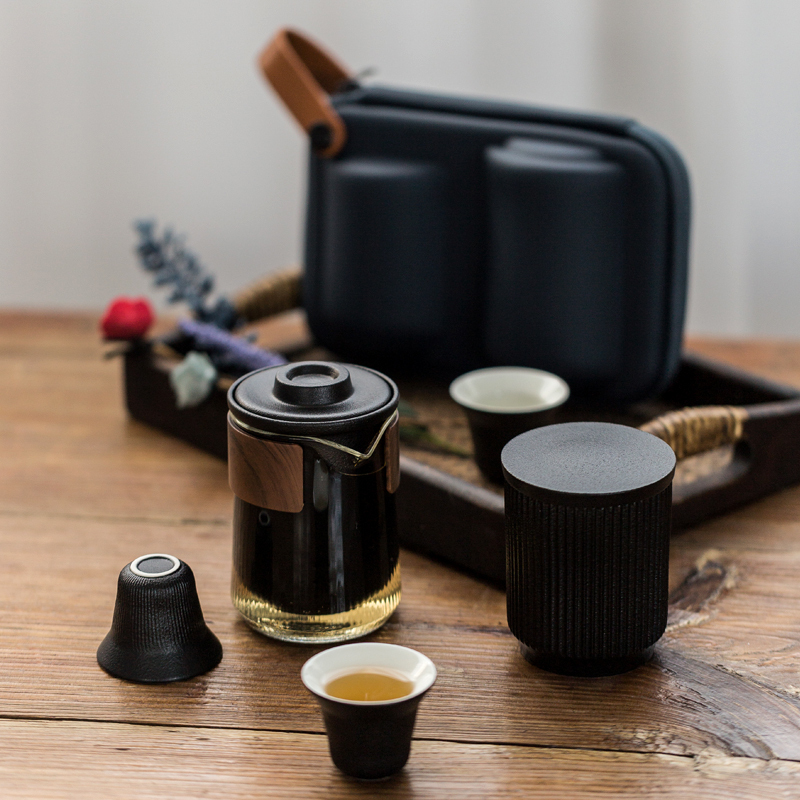 大润窑(DA RUN YAO)经纬带茶叶罐 粗陶 5件套单套装