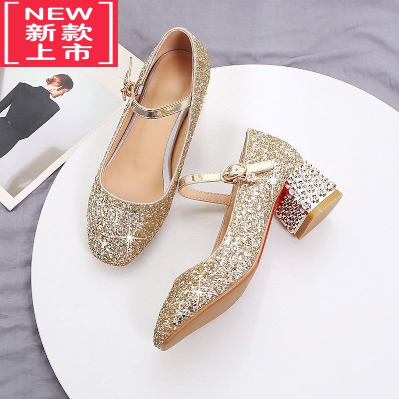 可莉允公主鞋女童春秋儿童高跟小女孩水晶皮鞋演出走秀模特主持礼服鞋子运动休闲鞋图片