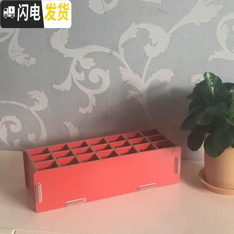 三维工匠大容量画室画笔收纳木质笔筒简约书房办公用品文具笔盒多格画笔插 蓝色高清大图