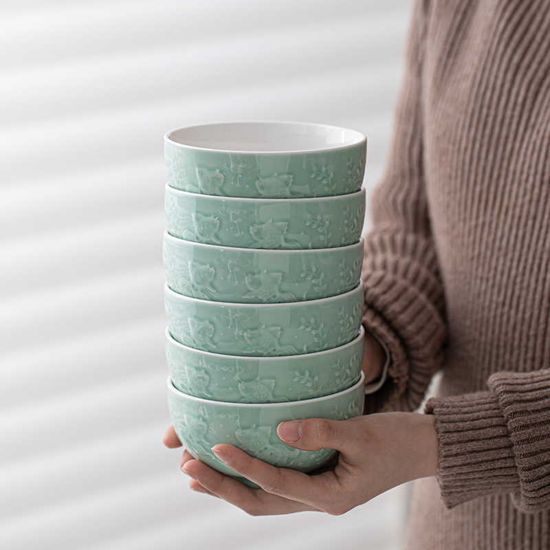 苏氏陶瓷 SUSHI CERAMICS 青瓷套装餐具年年有余25头陶瓷盘碗礼盒装节日礼物高清大图