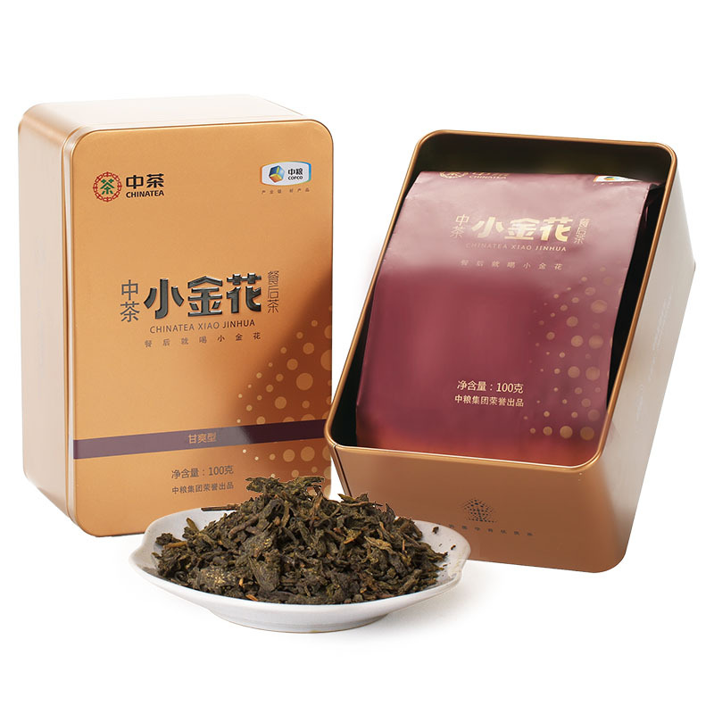 中茶黑茶安化小金花餐后茶安化黑茶金花茯茶罐装100g