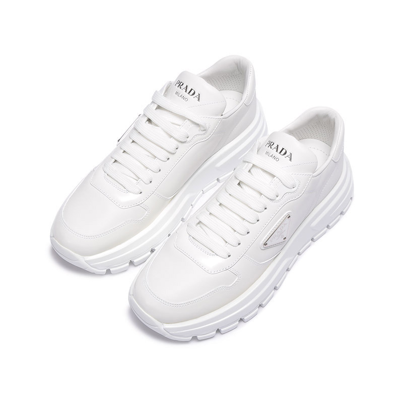 普拉达prada女士皮革系带休闲厚底运动鞋小白鞋1e804m3lkif045