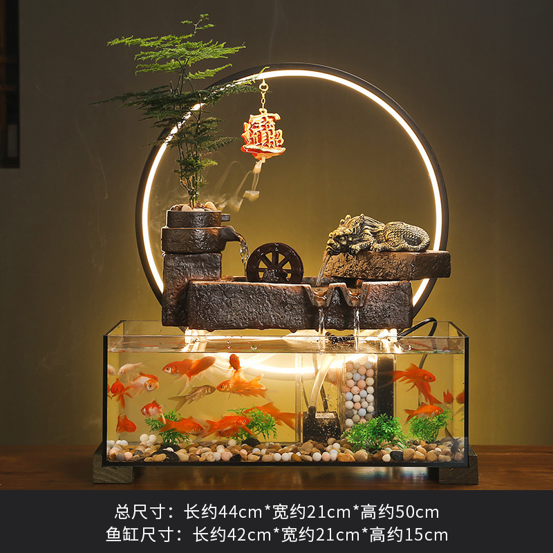 创意招财流水摆件室内客厅办公室装饰桌面循环水鱼缸开业乔迁礼品