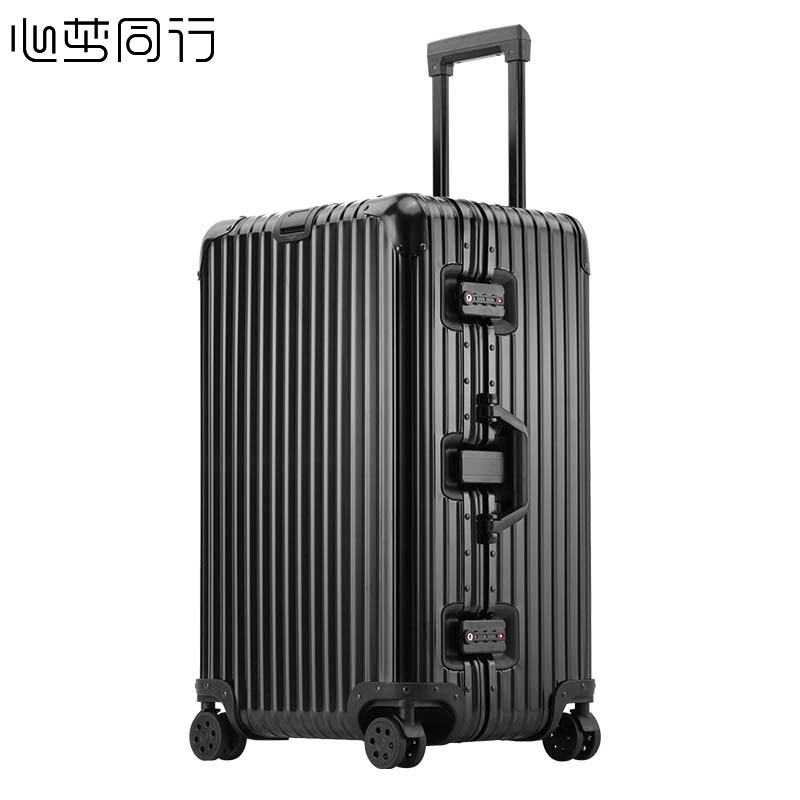 心梦同行铝镁合金拉杆箱 抗摔抗压行李箱 大容量金属旅行箱 万向轮密码箱 黑色28寸 1806/个