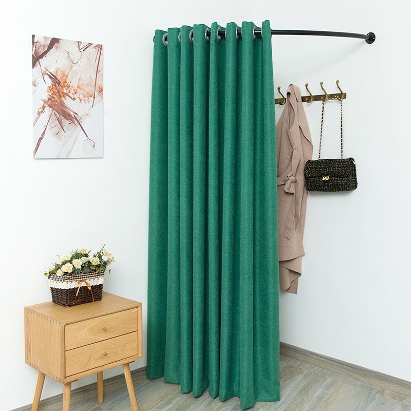 汐岩试衣间帘服装店更衣室帘布简易落地式移动折叠轨道换衣间杆子 墨绿色0.9米半径弧形杆+2米高布