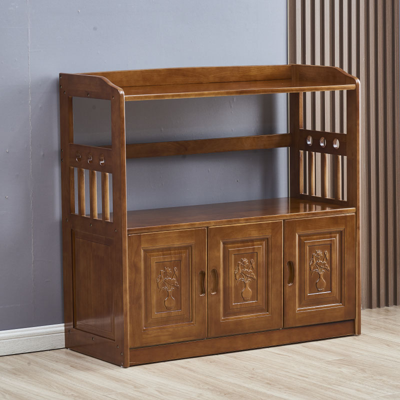 广亿隆仿古实木餐边柜酒柜茶水柜复古中式厨房微波炉碗柜 三门94*40*91cm胡桃色WH-CGH94#A/个
