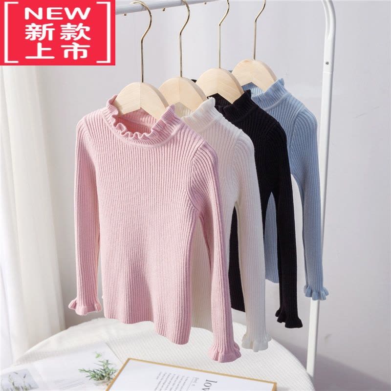 可莉允女童宝宝木耳边打底针织衫2022秋冬季新款男童莫代尔坑条儿童毛衣图片