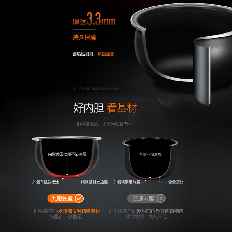 九阳（Joyoung）电饭煲 JYF-40T2 铁釜内胆 IH加热 4L高端智能家用多功能 铁釜电饭锅 2-3-4-5人