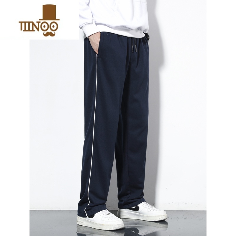 YANXU一条杠运动裤男夏季薄款宽松休闲女初高中学生深蓝藏青色校服裤子高清大图