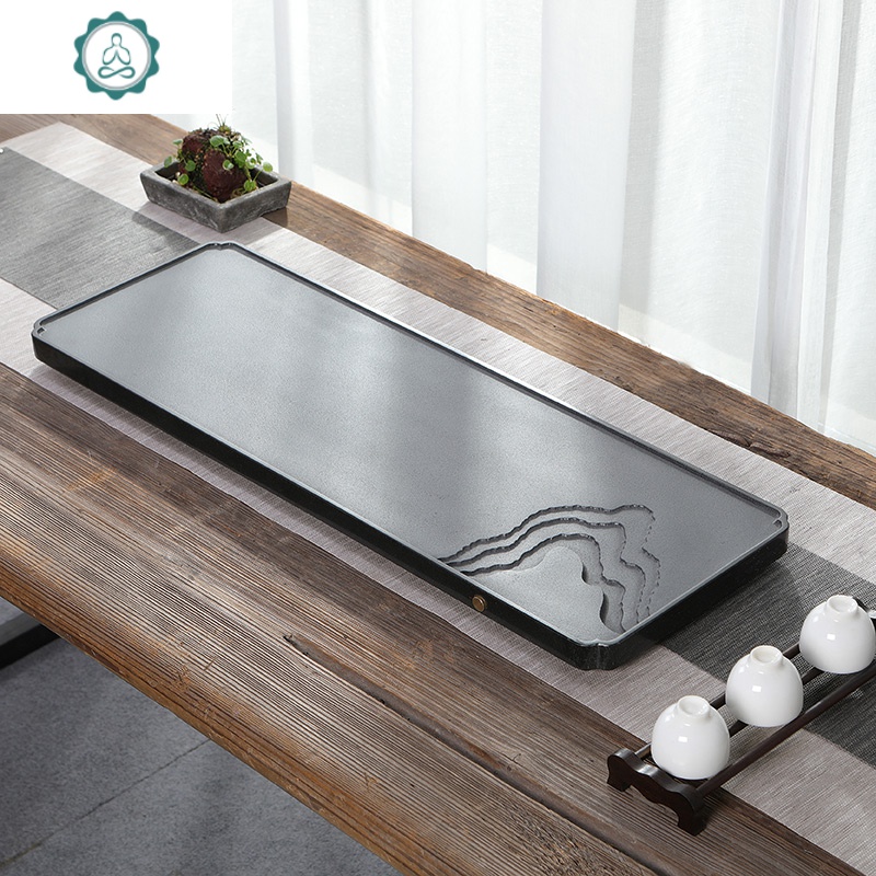 整块乌金石茶盘天然大号石头石材干泡小茶台家用简约功夫茶具托盘 封