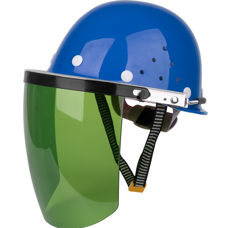 防护罩焊帽切割打磨透明防飞溅烧焊工面罩头戴式蓝色安全帽绿色支架屏