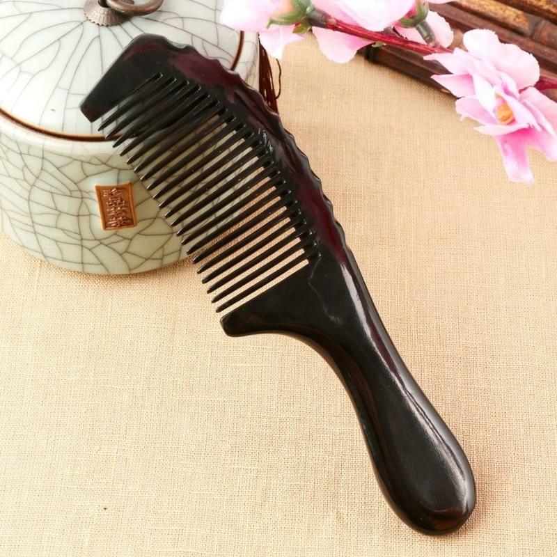牛角梳子加大号加长加厚天然防静电女长发防脱礼物家用按摩梳 15CM左右黑水牛角梳[精美盒子装]