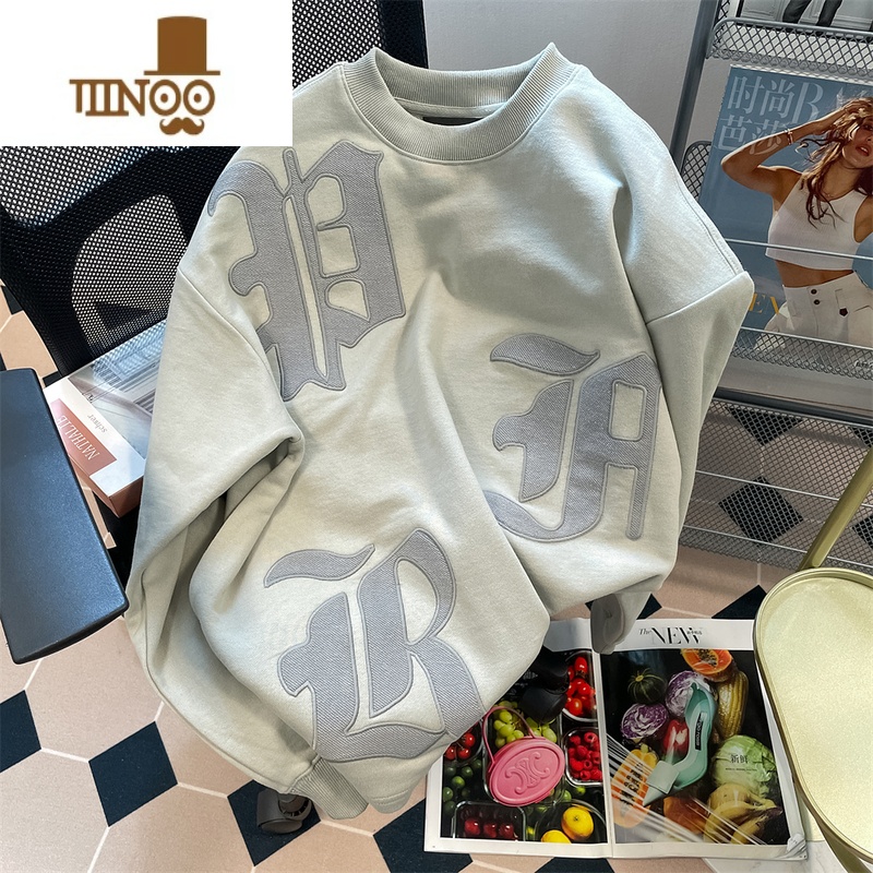 YANXU欧美潮牌oversize刺绣字母卫衣男女宽松国潮复古vibe港风上衣高清大图