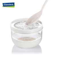 三光云彩(GLASSLOCK)韩国进口钢化玻璃保鲜盒宝宝辅食果泥研磨器多功能小号密封盒玻璃碗手动榨汁机白色300ml