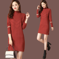 秋冬新款毛衣连衣裙女2024秋冬季半高领配大衣纯色内搭流苏毛衣裙时尚气质针织衫女内搭中长款妈妈装套头打底毛衣裙大码毛衣女