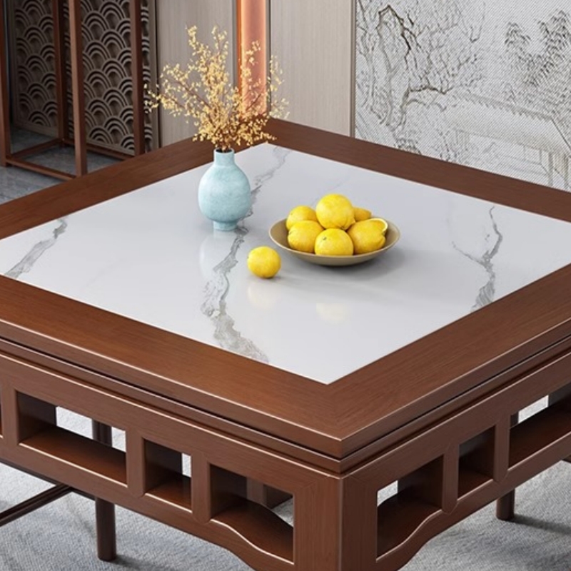 伟樽岩板方桌98*98*77cm+长条凳*4套高清大图