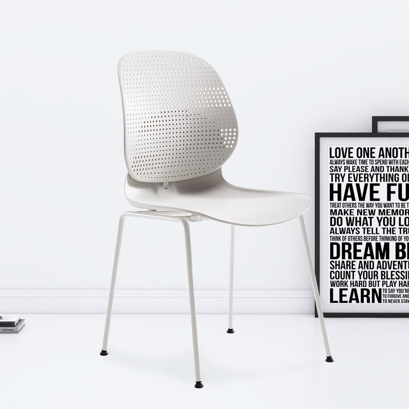 臻远ZY-7829 简约休闲办公椅轻奢铁艺靠背椅 白背白座