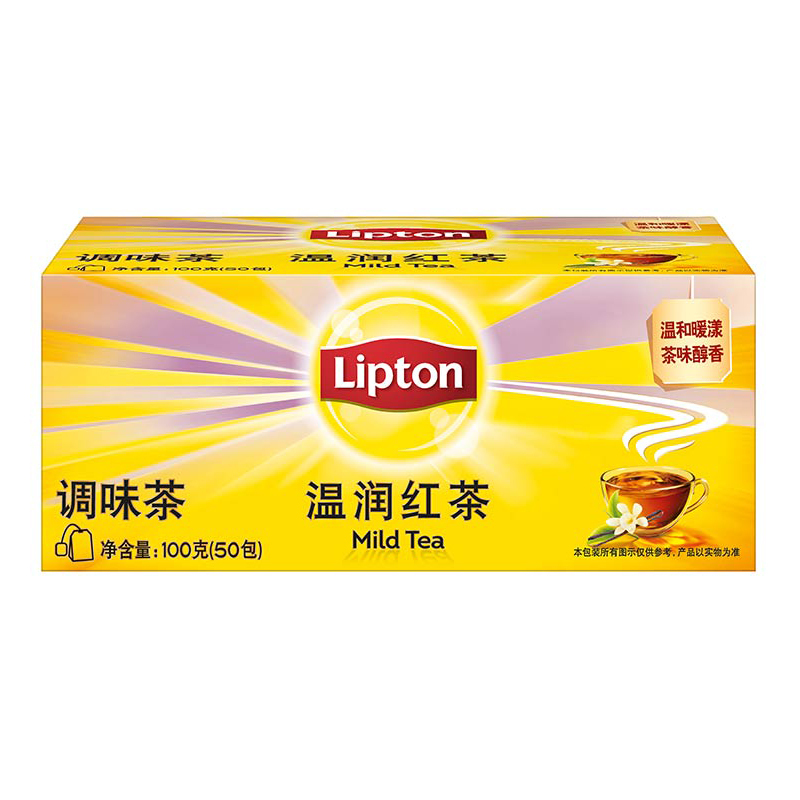 立顿Lipton 红茶 温润红茶叶 斯里兰卡红茶 调味茶冲饮袋泡茶包2g*50包 100g