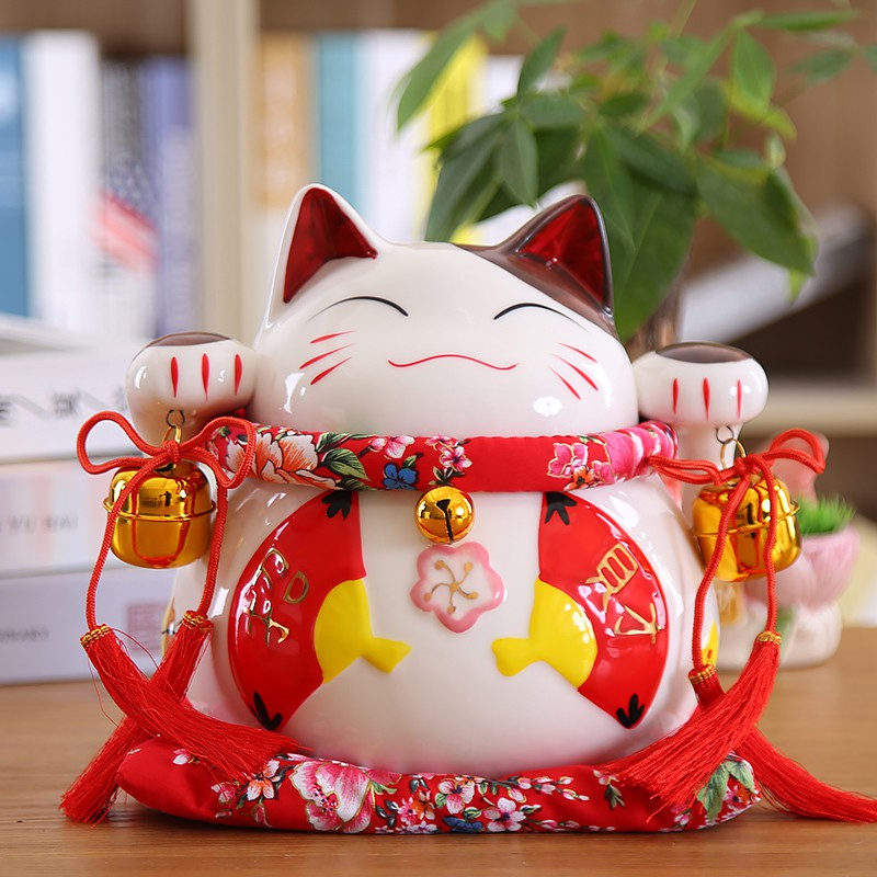 猫摆件 店铺开业大号陶瓷日本存钱罐储蓄罐 店铺家居创意礼品 三维工匠 8寸-琵琶猫高清大图