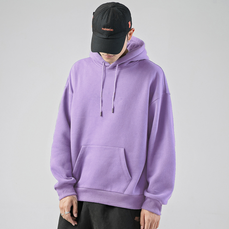 yuansu日系连帽卫衣男士加绒加厚宽松纯色秋冬潮牌休闲百搭灰色外套