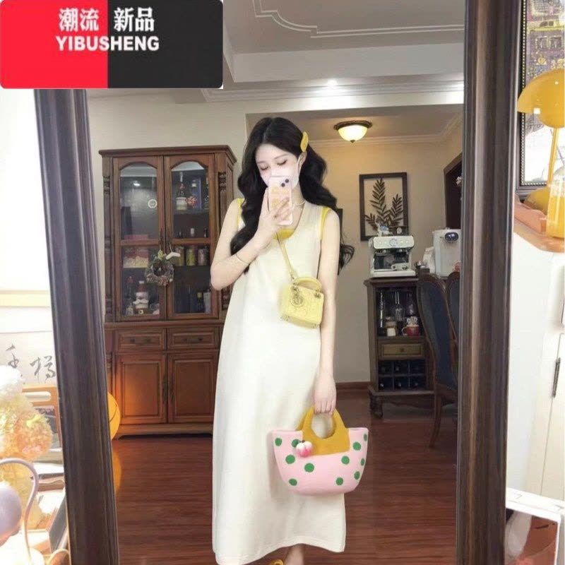 YIBUSHENG今年流行的装女微胖多巴胺穿搭配一整套法式背带连衣裙子两件套图片