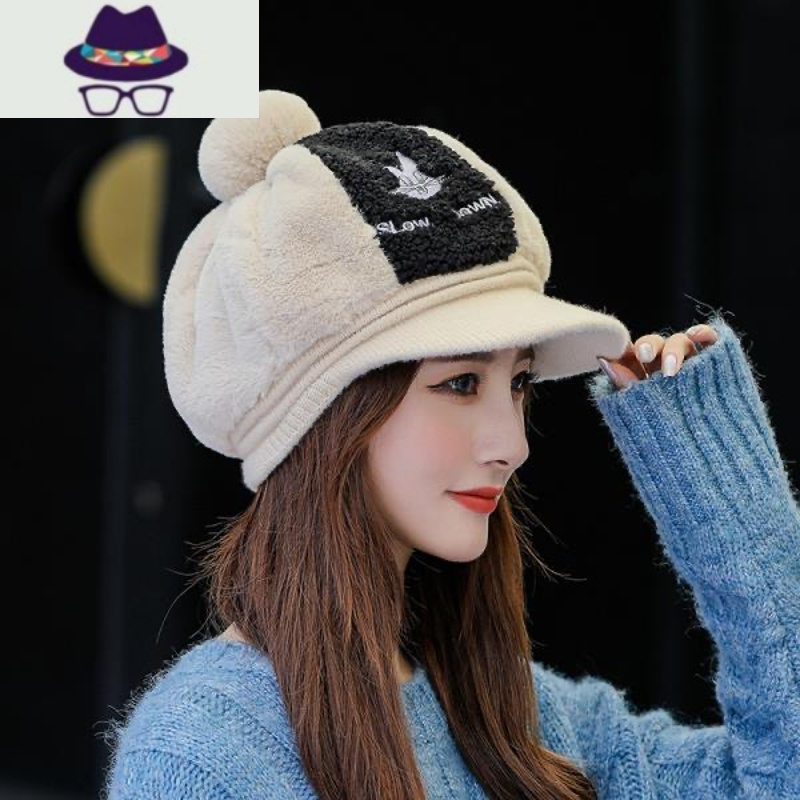 帽子女冬时尚洋气鸭舌毛线帽中老年人加绒加厚保暖妈妈帽针织棉帽fish